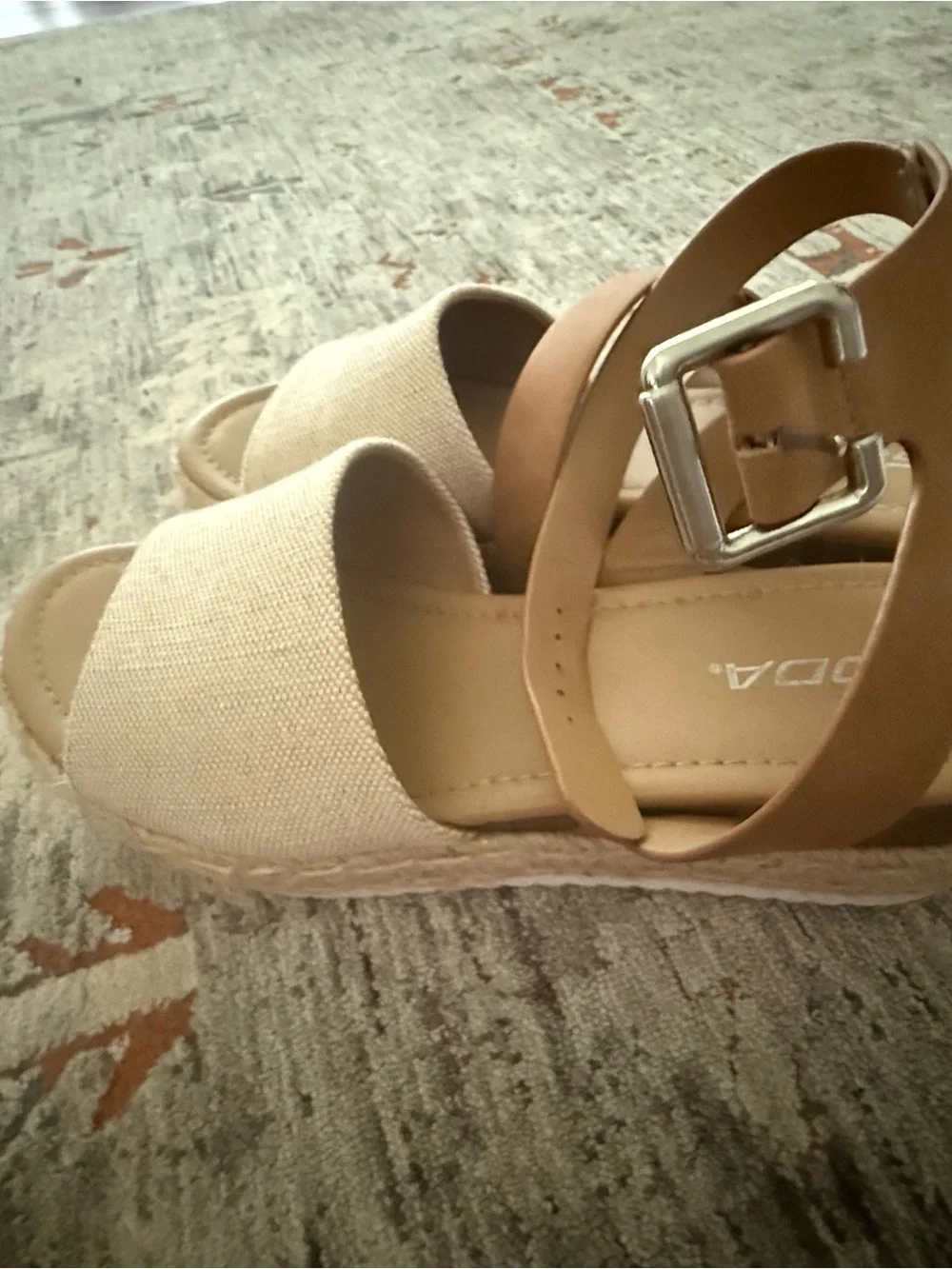 Soda Tan Canvas Espadrille Wedge Sandals with Ankle Strap